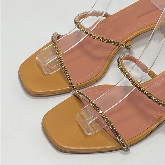 Amina Muaddi Gilda Crystal Strap Heeled Leather Sandals size 38.5 - Picture 2 of 12